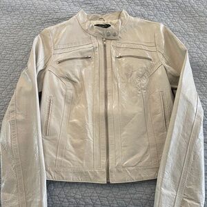 Arden B Cream Leather Zip-Front Jacket